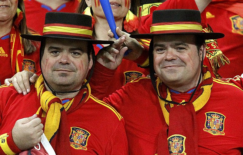 Fans wait for the start of a 2010 World Cup semi-final soccer match between Spain and Germany at Moses Mabhida stadium in Durban