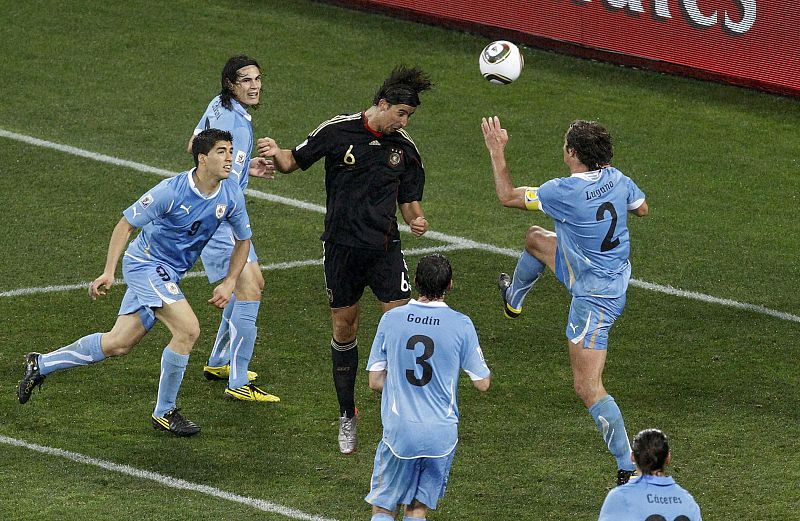 Germany's Khedira heads to score against Uruguay during their 2010 World Cup third place playoff soccer match in Port Elizabeth