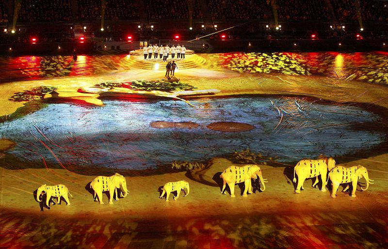 Performers take part in the closing ceremony of the 2010 World Cup at Soccer City stadium in Johannesburg