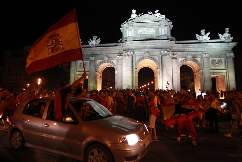 Spain's soccer fans celebrate after their team won the 2010 World Cup final soccer match against the Netherlands
