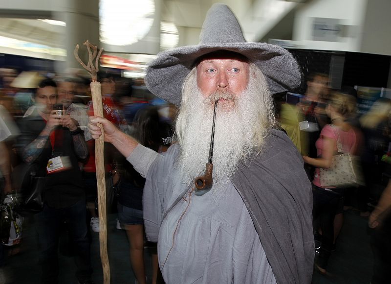 An attendee arrives for the third day of the pop culture convention Comic Con in San Diego