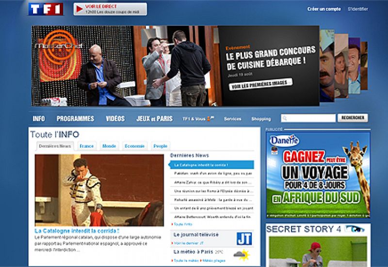 La televisión francesa TF1 destaca la noticia en el portal de su página web.