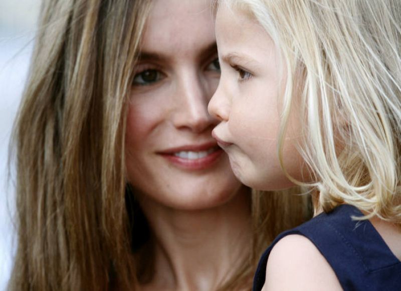 Spain's Princess Letizia looks at her daughter Infanta Sofia on the third day of the 29th Copa del Rey yacht race in Palma de Mallorca