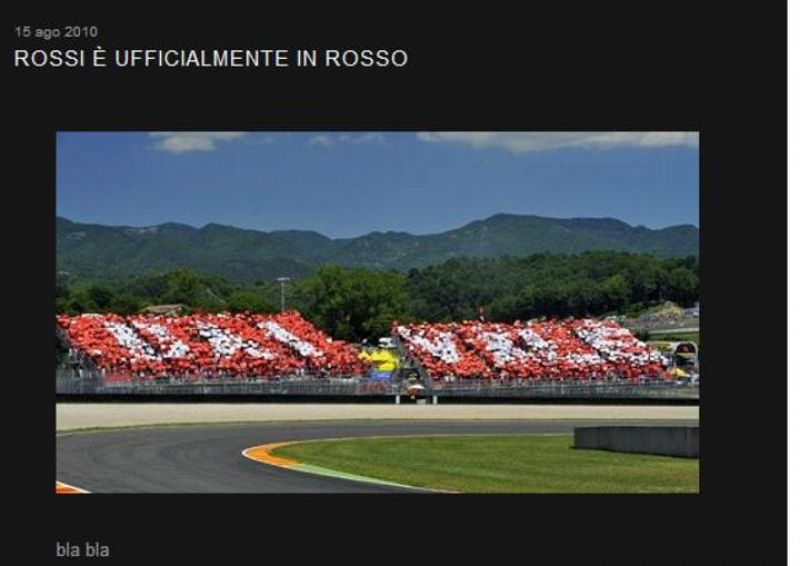 La web italiana de Ducati también lo anuncia oficialmente: "Rossi è ufficialmente in rosso... bla bla"