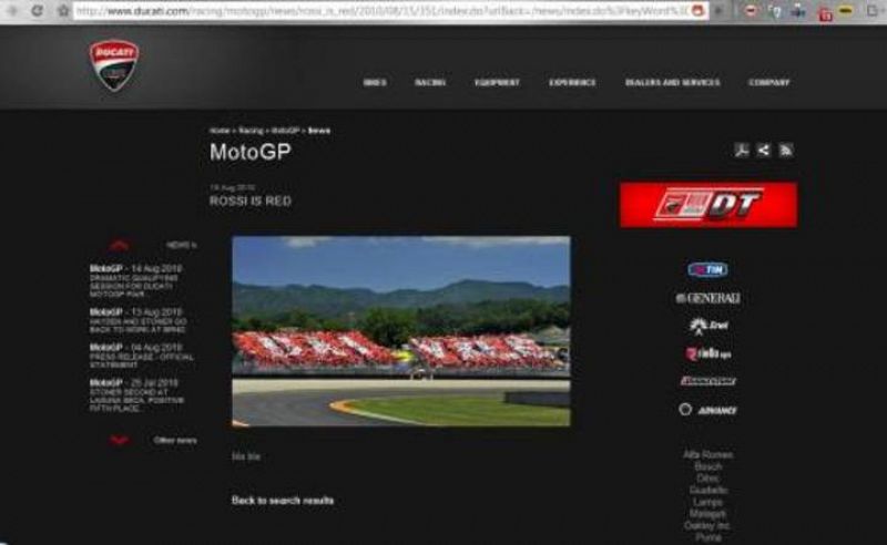Pantallazo de la página web de Ducati en la que anuncia: "Rossi is Red".