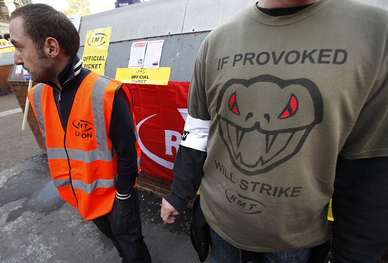 Striking tube workers man a picket line at Victoria station in London