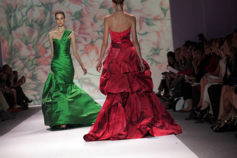 A model presents a creation during New York Fashion Week