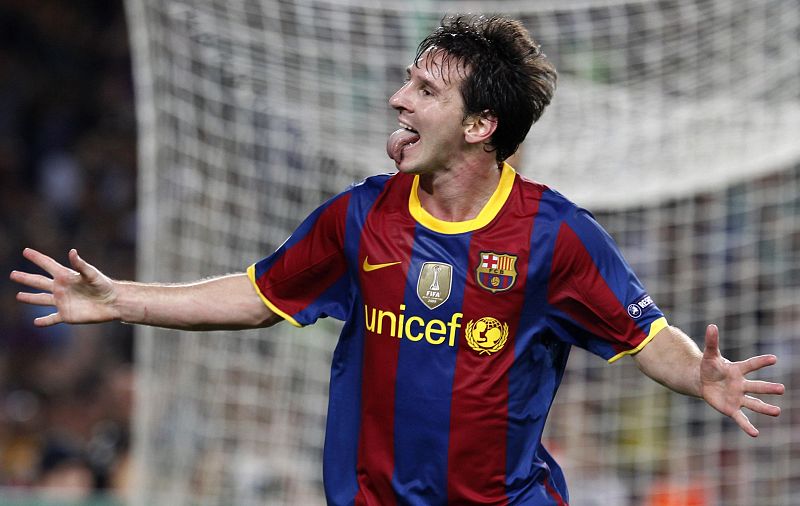 Messi celebra el segundo gol de su cuenta ante el Panathinaikos.