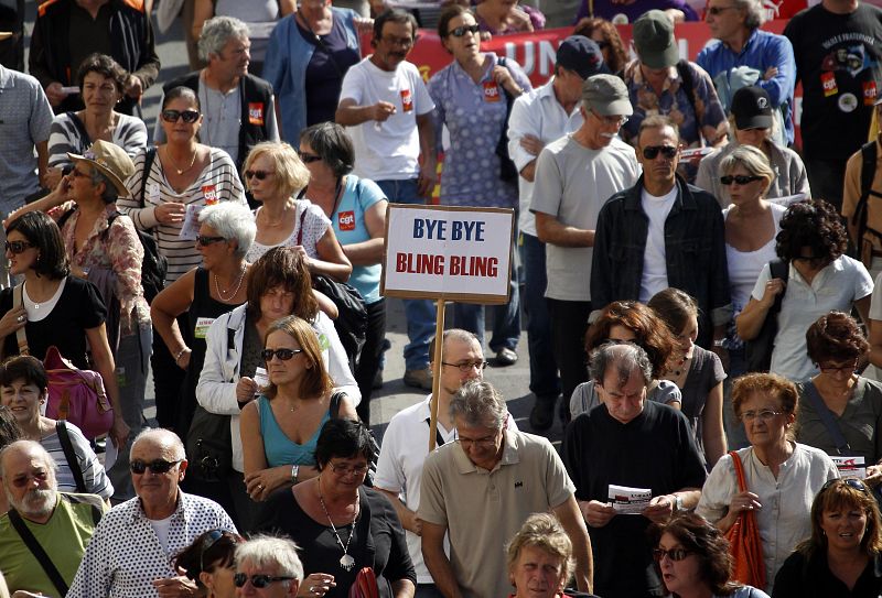 Private and public sector workers demonstrate over pension reforms in Marseille