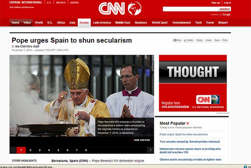 La visita del Papa a España en la portada de la CNN