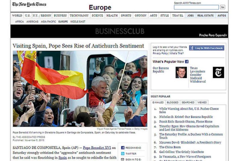  La visita del Papa en España en la portada del New York Times