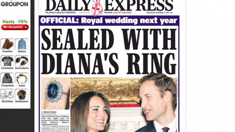 "Sellado con el anillo de Diana" titula el Daily Express