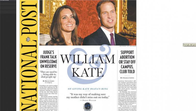 En Canadá, el National Post da la noticia con una portada que simula una invitación de boda