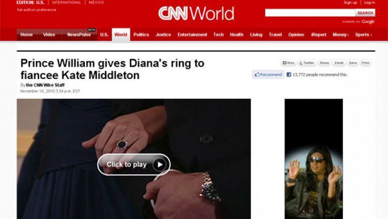 En la americana CNN el anillo y la pedida han sido portada