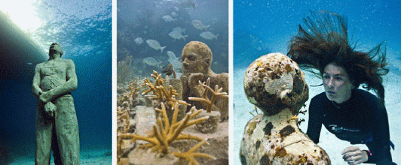 Imágenes de algunas de las estatuas del Museo subacuático de Cancún (MUSA)