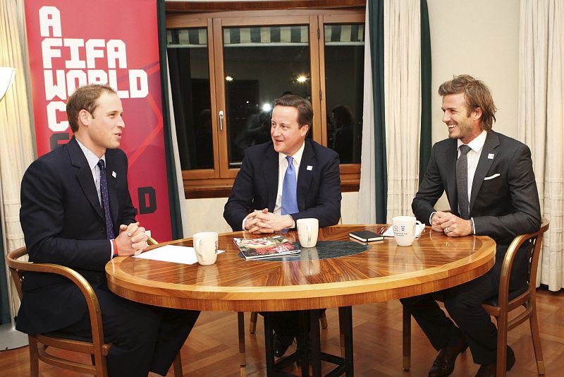 England 2018's bid ambassador Beckham, Prince William and British Prime Minister Cameron meet in Hotel Steigenberger in Zurich