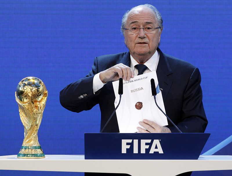 FIFA President Sepp Blatter announces Russia as the host nation for the FIFA World Cup 2018  in Zurich