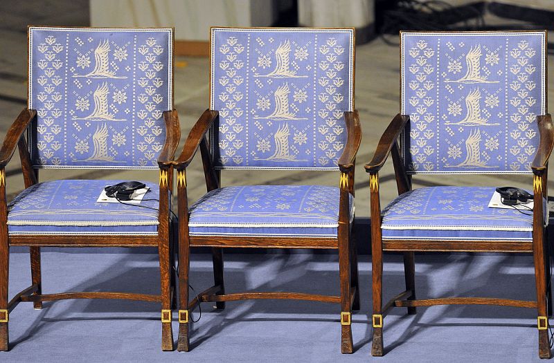 An empty chair without audio equipment where Nobel Peace Prize winner Liu Xiaobo should sit is seen before the Nobel Peace Prize ceremony in Oslo