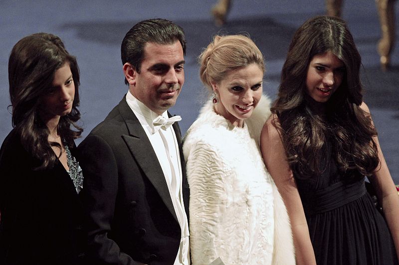 Son of winner of 2010 Nobel Prize for Literature Mario Vargas Llosa, Gonzalo poses with his girlfriend Genoveva as they arrive for award ceremony at Concert Hall in Stockholm