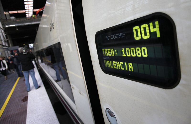 AVE Spanish High Speed train linking Madrid to Valencia at Atocha station before a press trip in Madrid