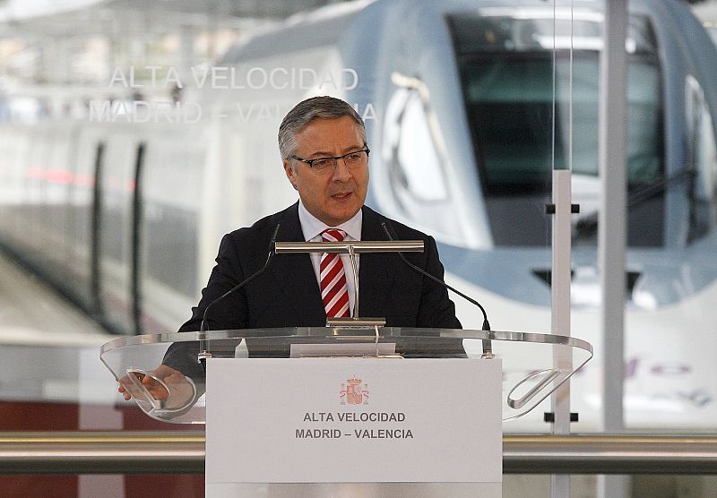 Spanish Public Works Minister Jose Blanco delivers a speech during the AVE high speed train inaugural ceremony at the Joaquin Sorolla Station in Valencia