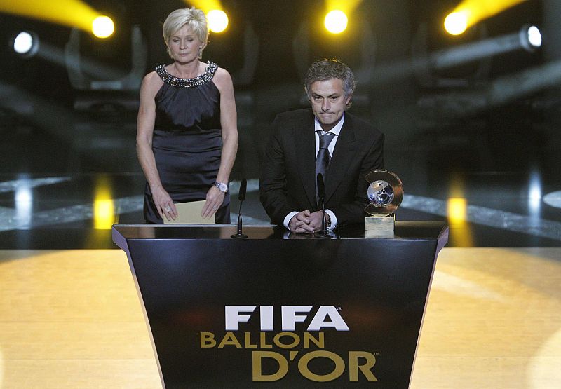 FIFA World Coach of the Year winners Neid of Germany and Mourinho of Portugal speak during FIFA Ballon d'Or 2010 soccer awards ceremony in Zurich