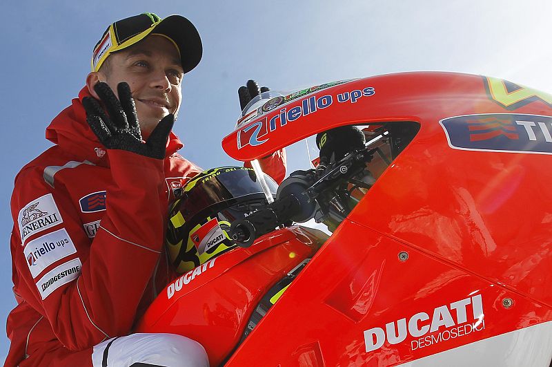 Ducati Moto GP rider Rossi poses during an official presentation of his new bike Ducati GP2011 during the "Wrooom, F1 and MotoGP Press Ski Meeting" in Madonna di Campiglio
