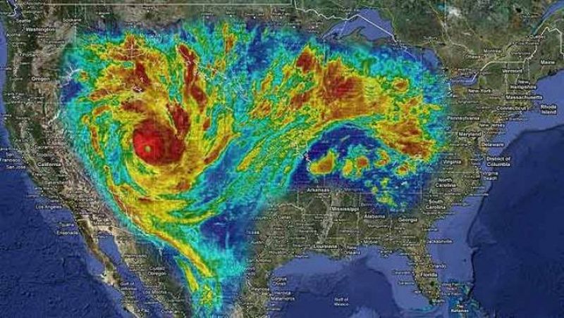 Proyección del ciclón Yasi, que afecta Australia, sobre Estados Unidos: cubriría casi todo el país