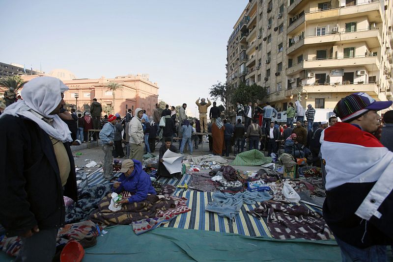 Protesters are seen at Tahrir square in Cairo