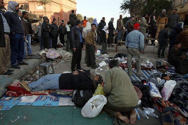 Protesters rest at Tahrir square in Cairo