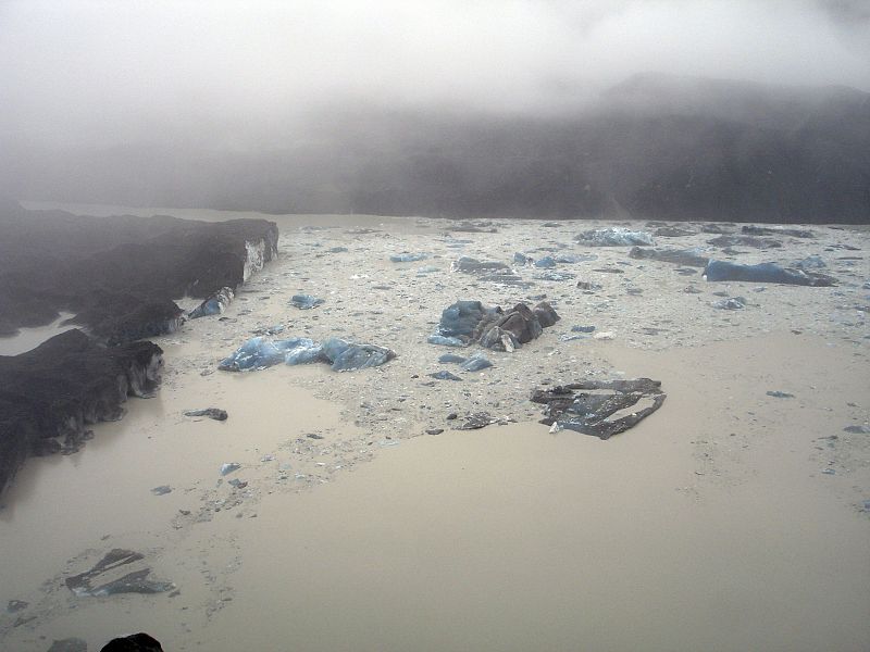 Vista de varios témpanos de hielo que han llegado hasta el lago Tasman