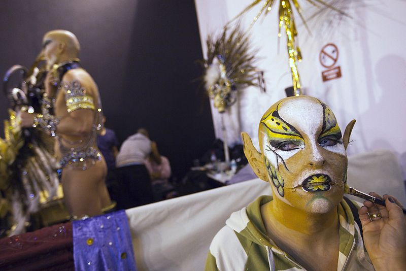 Participant Anemona prepares to perform at a drag queen competition during carnival festivities in Las Palmas on the Spanish Canary Island of Gran Canaria