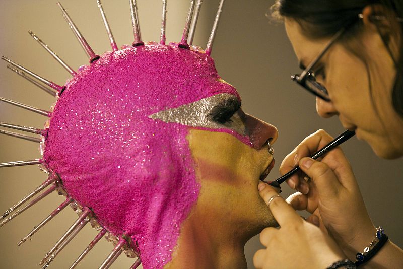 Participant Eiko prepares to perform at a drag queen competition during carnival festivities in Las Palmas on the Spanish Canary Island of Gran Canaria