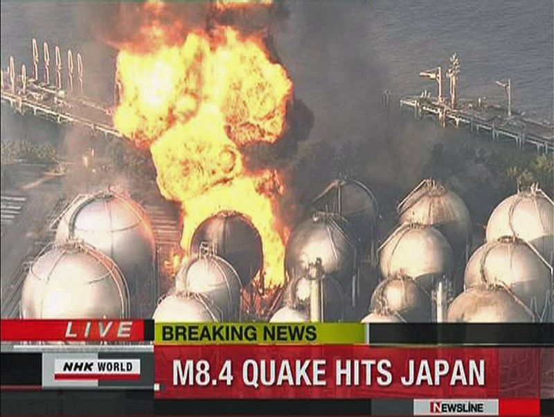 Frame grab of a fire at a natural gas storage facility in Chiba