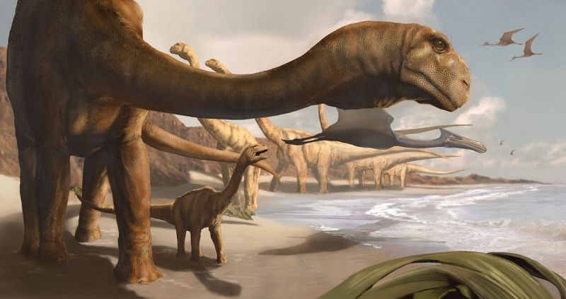 Recreación artística del gigante angoleño Adamastor, el último saurópodo primitivo