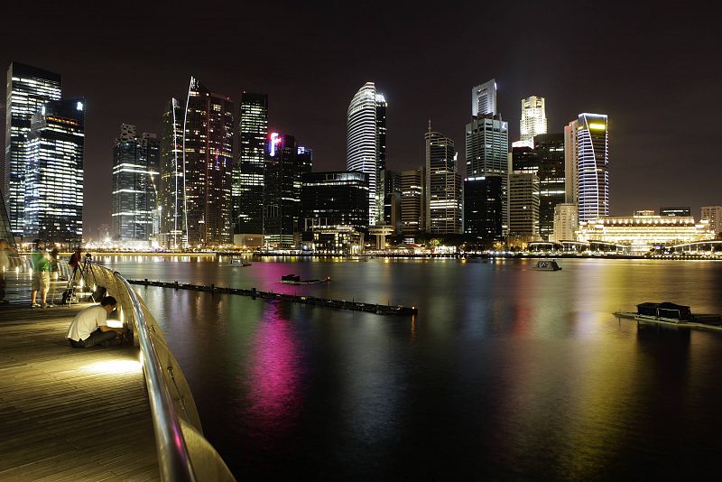 The skyscrapers of Singapore's central business district are pictured before Earth Hour