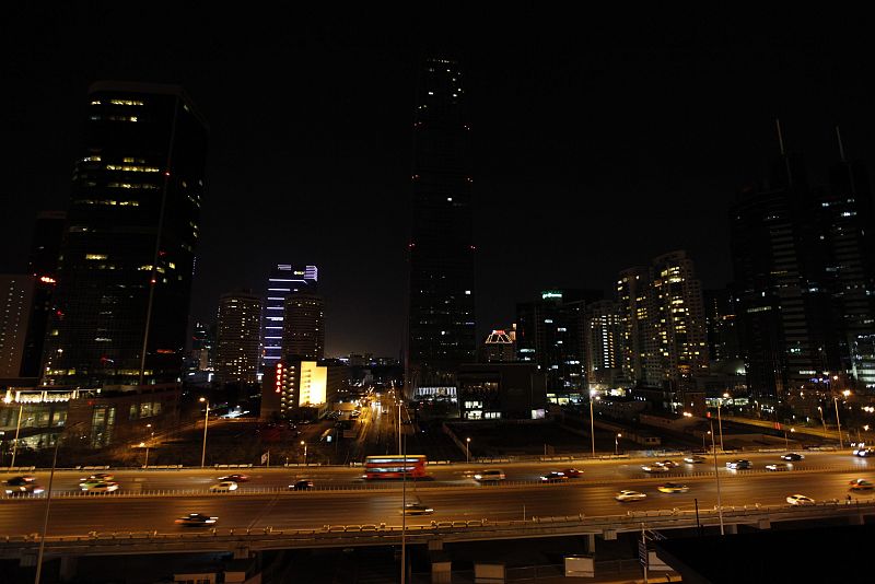 The China World Trade Center Tower III, the tallest building in Beijing, is pictured during Earth Hour