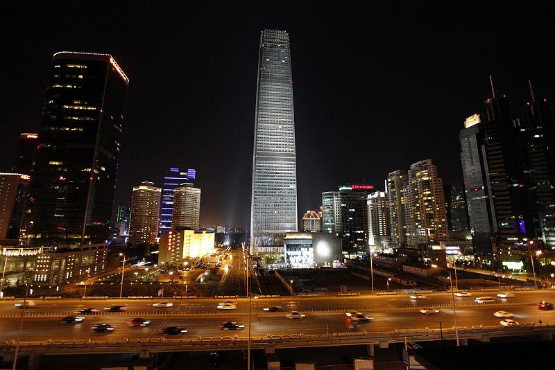 The China World Trade Center Tower III,  the tallest building in Beijing, is pictured before Earth Hour