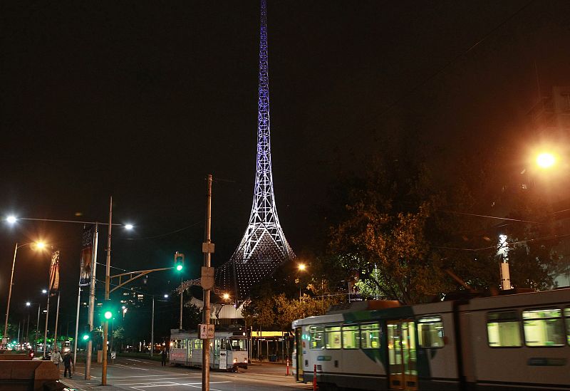 A view of the Melbourne Arts Centre before the lights were turned off for Earth Hour in Melbourne