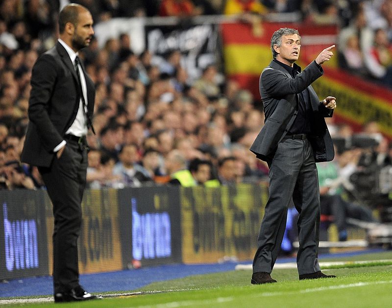 Real Madrid's coach Mourinho gestures during their Spanish first division soccer match in Madrid