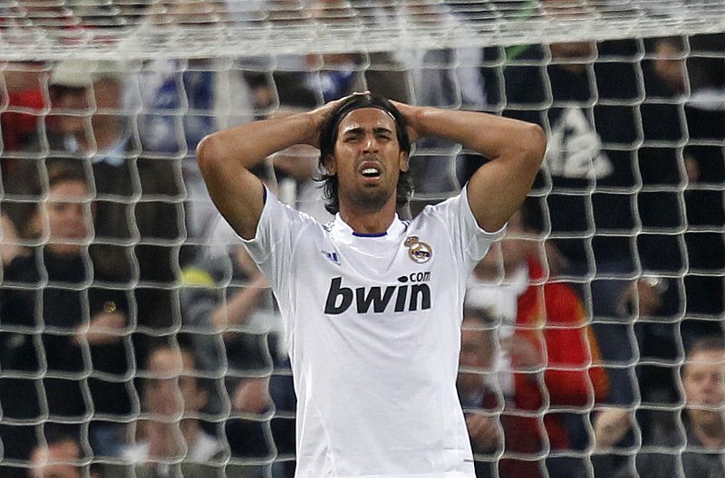 Real Madrid's Sami Khedira reacts during their Spanish first division soccer match in Madrid