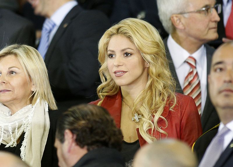 Colombian singer Shakira attends the King's Cup final soccer match between Barcelona and Real Madrid at Mestalla stadium in Valencia