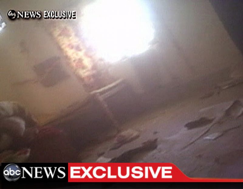 This video frame grab, obtained from ABC News on May 2, 2011, shows a gaping hole in the wall of the mansion where Osama Bin Laden was killed May 1