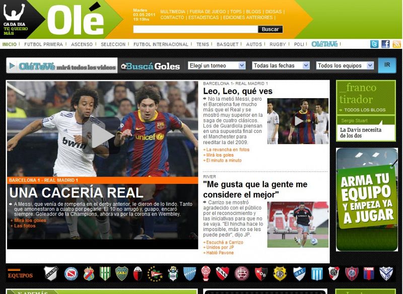 El deportivo argentino 'Olé' centra su crónica del clásico en el ídolo de la afición albiceleste, Leo Messi.