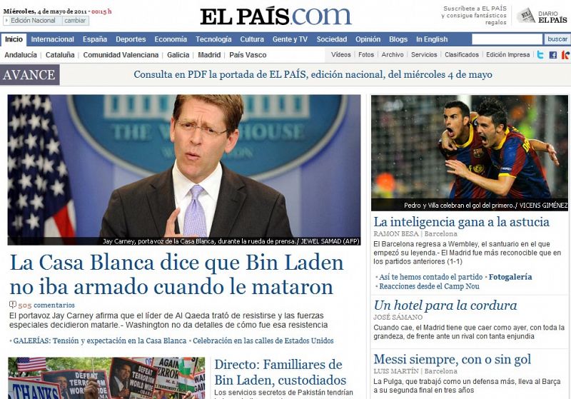 Para el diario 'El País', de información general, el clásico ocupa el segundo lugar, pero subraya la "inteligencia" del Barça frente a la "astucia" del Madrid