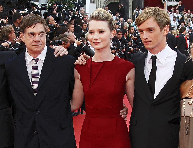 Director Van Sant and actors Wasikowska and Hopper arrive on the red carpet for the screening of the film "Sleeping Beauty" at the 64th Cannes Film Festival