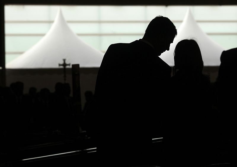 Spain's Crown Prince Felipe and Princess Letizia attend a funeral ceremony in Lorca