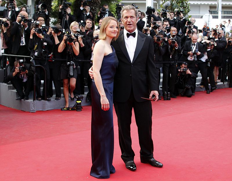Cast member Gibson and director and cast member Foster arrive on the red carpet for the screening of the film The Beaver at the 64th Cannes Film Festival