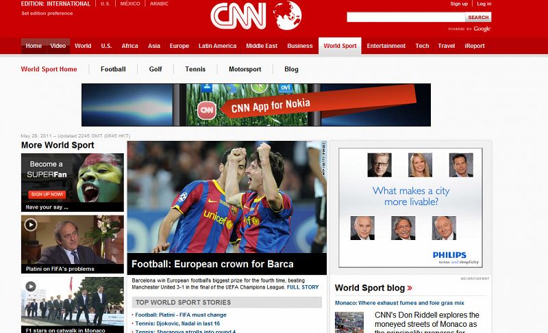 La cadena estadounidense CNN también abre su sección deportiva con el triunfo azulgrana.