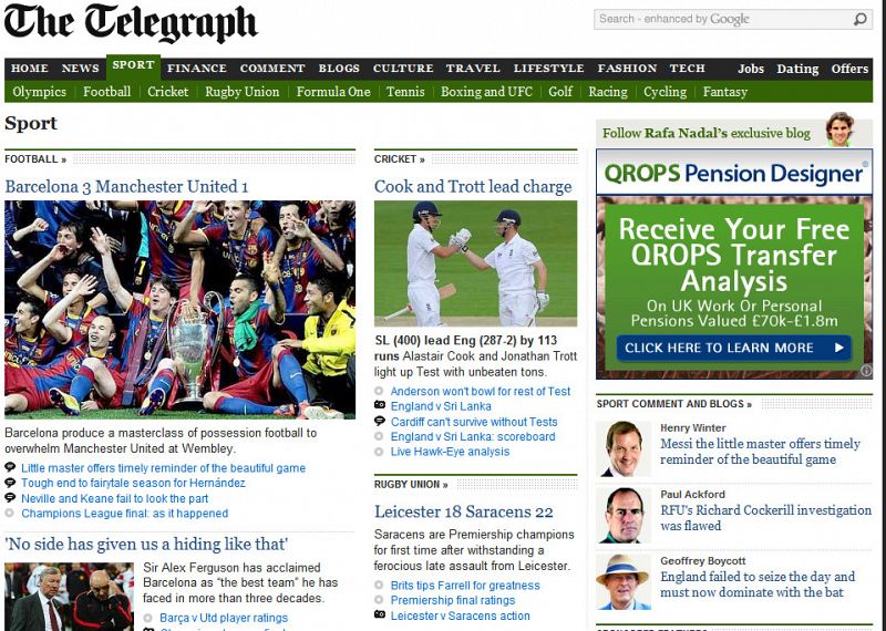 El Daily Telegraph destaca el resultado del partido.